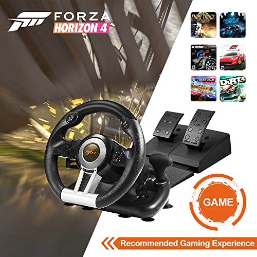 PXN V3 PRO Racing Wheel with Pedals for PC, Xbox, PS4, Switch | 11-Inch Wheel, Vibration Feedback, Paddle & Sequential Shifting, 180° Steering, 2-Pedal, Plug & Play Setup for Easy Gaming - color: Black