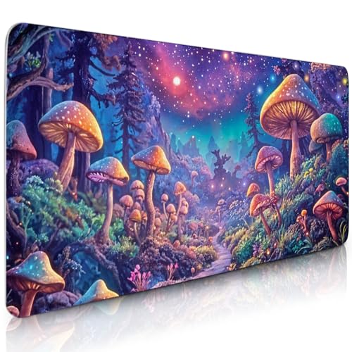 Gaming Mouse Pad Extra Large, Oversize Mushroom Computer Mousepad Desk Mat, Birthday Gifts for Mushroom Lovers, Non-Slip Desk Decor Accessories for Keyboard Mouse 15.7”x 35.4” XXL Gift for Christmas - color: Purple-NeonMushroom, size: XX-Large