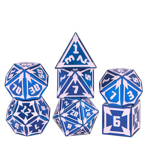 UDIXI Metal Dice Set D&D Heavy Metallic DND Dice Set for Board Game (Blue) | 7-Pieces, Lozenge Pattern, Zinc Alloy Material, Gorgeous Gift Case, DM Gift, for Dungeons and Dragons Role Playing Games - color: Blue