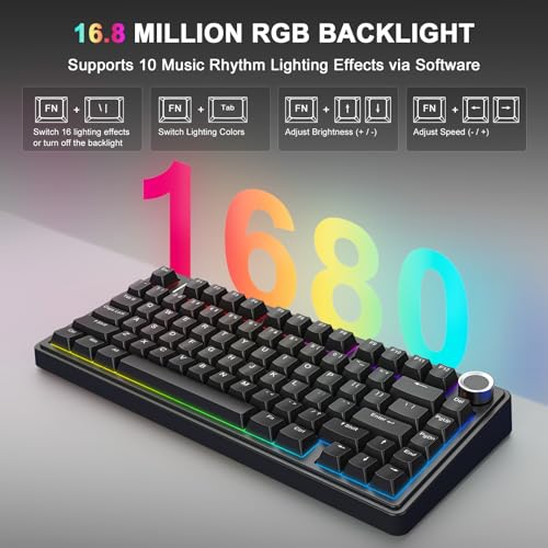 Aula F75 75% Wireless Mechanical Keyboard, Gasket Mount Hot Swappable Gaming Keyboard with Knob, Tri-Mode BT5.0/2.4G/USB-C, Creamy Thocky Sound Pre-lubed Linear Switch, PBT Keycaps for PC Mac - color: Black
