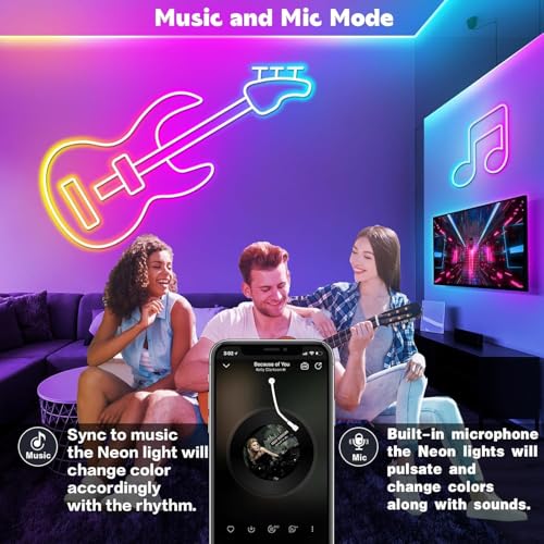 SINLEY Led Neon Rope Lights 100FT,Control with App/Remote,Flexible Led Rope Lights,Multiple Modes,IP68 Outdoor RGB Neon Lights Waterproof,Music Sync Gaming Led Strip Lights for Bedroom Indoor - size: 100FT