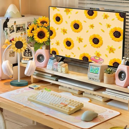 Yookeer Sunflower Headphone Stand Decorative Cute Sunflower Headphone Stand Yellow Wood Desk Decor for Gamer Room Office Desk Christmas Gaming Gifts for Women Office Worker - style: Sunflower
