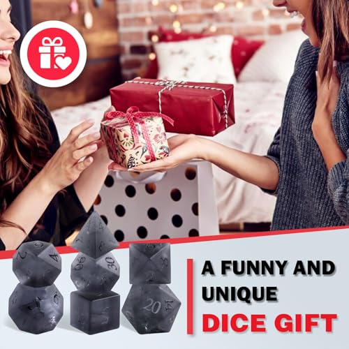Cracked Matte Gray 7Pcs Polyhedral Dice Set, K9 Crystal Cat's Eye Multi-Faceted DND Dice for Dungeons and Dragons RPG Tabletop Game (Matte Cracked Gray) - color: Matte Cracked Gray