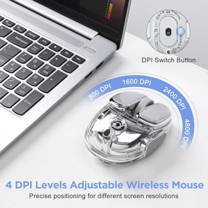 Q9 Wireless Mouse, 2.4G/BT Dual Mode, 4 Adjustable DPI (800-4800), Ultra-Quiet Click, Bluetooth Mouse with RGB Breathing Light, 500mAh Long Battery, Portable for PC/Laptop/Mac/Tablet(Silver) - color: Silver