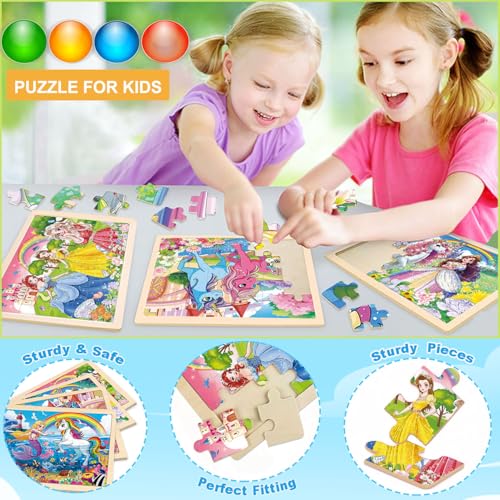 Wooden Puzzles for Kids Ages 4-6, Large 24 PCs Unicorn Mermaid Princess, Jigsaw Puzzles for Kids Ages 3-5, Preschool Educational Learning Toy for Boys and Girls