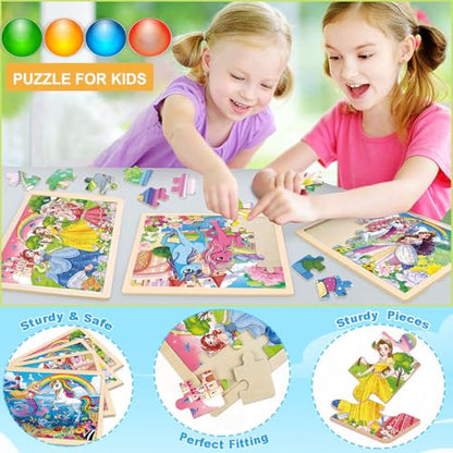 Wooden Puzzles for Kids Ages 4-6, Large 24 PCs Unicorn Mermaid Princess, Jigsaw Puzzles for Kids Ages 3-5, Preschool Educational Learning Toy for Boys and Girls