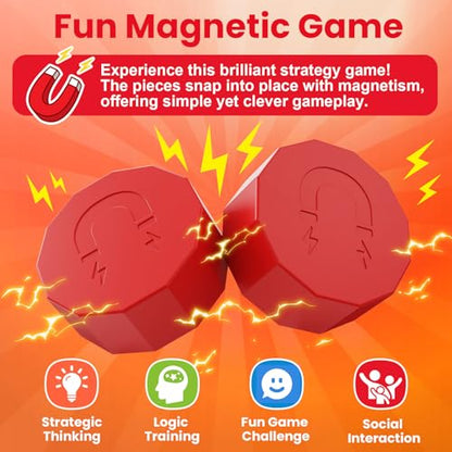 LLESSOO Magnet Game with String, Fun Strategy Board Games for Kids 8-12 and Adults, Magnetic Game for Family Night, Party & Travel, Includes 20 Chess Pieces, Rope and Storage Bag - color: Red