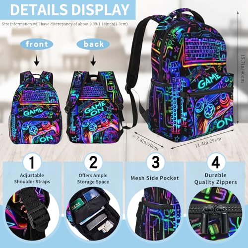 Gamepad School Backpack for Boys Video Game Boys Backpack for Kids Children Teens Elementary Middle School Students Bookbag Ages 6-18 Lightweight Adjustable Back Pack - color: Game on