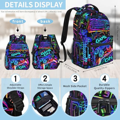 Gamepad School Backpack for Boys Video Game Boys Backpack for Kids Children Teens Elementary Middle School Students Bookbag Ages 6-18 Lightweight Adjustable Back Pack - color: Game on