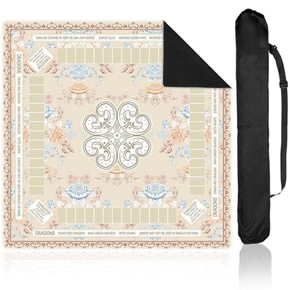 party greeting Chinoiserie Mahjong Mat with Black Carrying Bag 31.5 x 31.5 in Multi Purpose Game Table Cover Anti Slip and Noise Reduction for Mahjong Poker Board Card Dominoes Games(Beige) - color: Beige