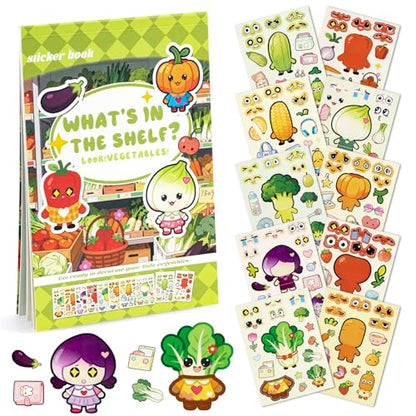 Dizdkizd Vegetable Stickers for Kids, Make a Face Stickers Mix and Match Veggie Craft for Water Bottles, Windows, Scrapbooks, Birthday Party Favors, Classroom Rewards - style: Vegetable