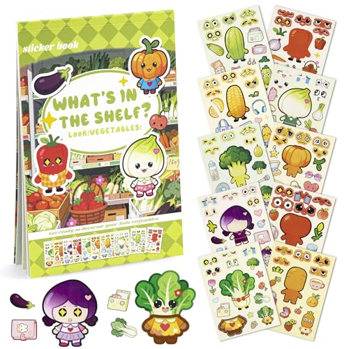 Dizdkizd Vegetable Stickers for Kids, Make a Face Stickers Mix and Match Veggie Craft for Water Bottles, Windows, Scrapbooks, Birthday Party Favors, Classroom Rewards - style: Vegetable