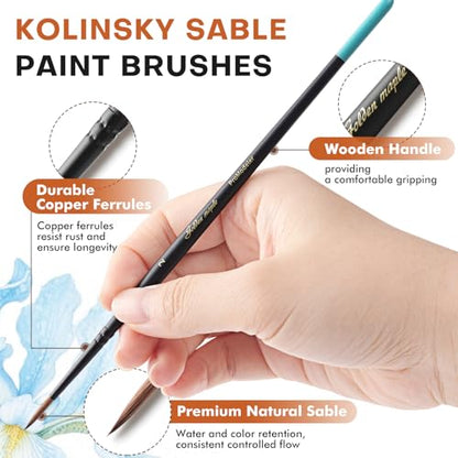 Golden Maple Kolinsky Sable Brushes, 6PCS Fine Point Watercolor Brushes, Professional Model Miniature Paint Brushes Suitable for Watercolor, Gouache, Tempera, Acrylic, Figure Painting