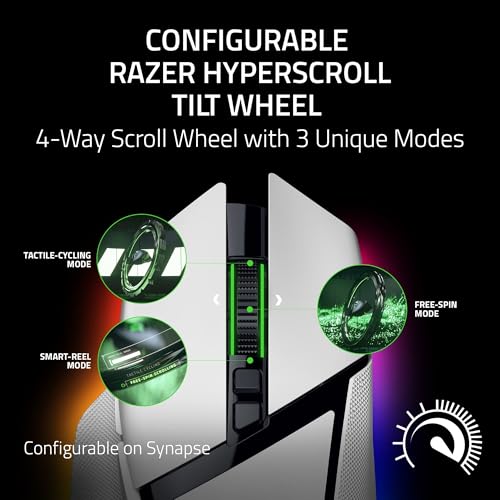 Razer Basilisk V3 Pro 35K Wireless Gaming Mouse, 140 Hr Battery, White | HyperScroll Tilt Wheel, 35K DPI Optical Sensor Gen 2, 13 Customizable Controls, Chroma RGB, Optical Switches Gen 3 - color: White