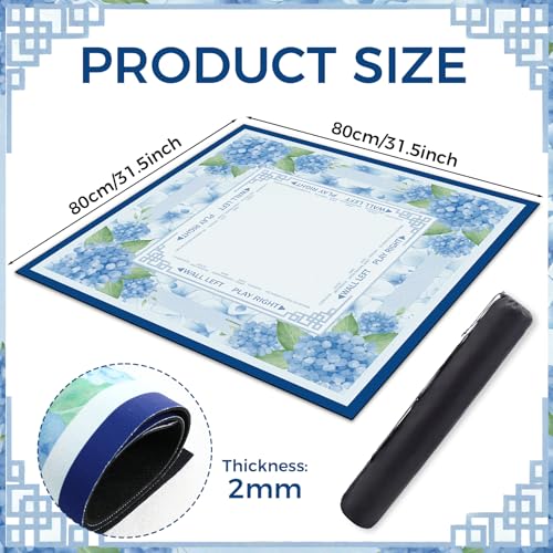 Flower Mahjong Mat with Rules 31.5" x 31.5" Non-Slip Noise Reduction Gaming Mat with Carrying Bag American Mahjong Table Cover for Poker Board Card Games Dominoes(Blue) - style: Blue