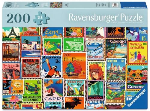 Ravensburger Feel Well - Travel Stamps - 200 Piece Jigsaw Puzzle | Thicker Pieces, Large Image Format, and Included Stand | Premium Quality Puzzle Made in Europe
