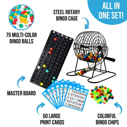 Regal Bingo Deluxe Game Set for Adults and Kids - Includes 8 Inch Wheel Cage, 75 Balls, Master Board, 50 Cards and Colorful Chips - Fun Family Game Night - color: 50 Card Set