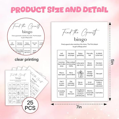 Birthday Party Games, Find The Guest Bingo, 25 Pcs Card Set for Guests, Fun Birthday Game for Teen Adults – A08 - color: Find the Guest Bingo