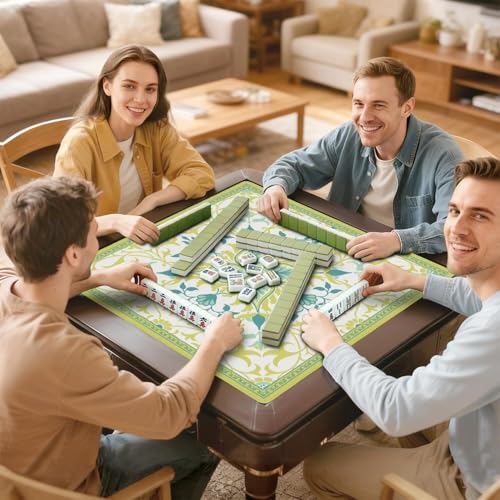 Elegant Mahjong Mat for Table, 31.5*31.5in Anti Slip Mahjong Table Cloth, Noise Reduction, Neoprene Mah jongg Mat with Carrying Bag & 3 Dices, Poker Board Tile Games Mats, William Morries's Vine - color: Green05