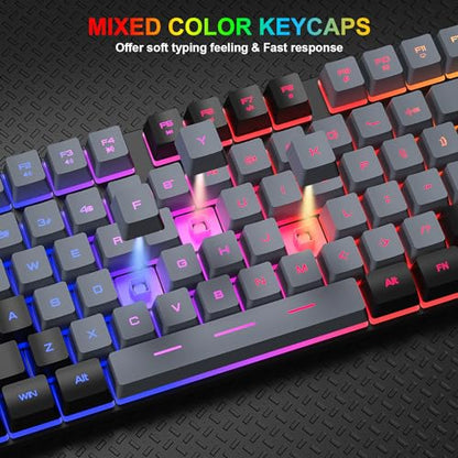 BlueFinger RGB Gaming Keyboard and Backlit Mouse Combo, USB Wired, LED Gaming Set for Laptop PC Computer Game and Work(Black & Gray) - color: Black & Gray