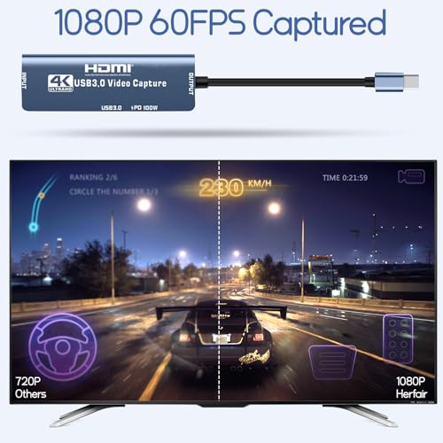4K Capture Card HDMI to USB A/C Video Capture Recording Device | with USB 3.0 & 100W PD Port for Quest 3, PS5/4, Switch 2/1, Camera, Xbox, Tablet, PC, OBS, MacOS/Windows, Plug & Play
