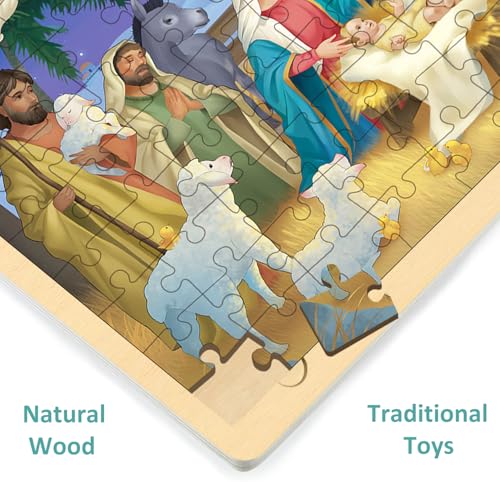 Wooden Puzzles for Kids Ages 3-5, Baby in The Manger 100 Piece, Christmas Religious Holy Nativity Jigsaw - style: 100 Piece