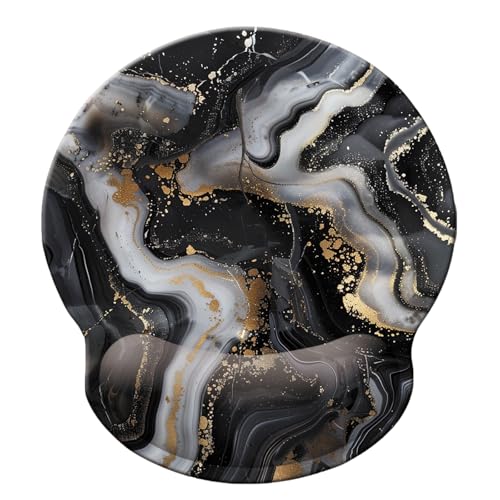 Ergonomic Memory Foam Wrist Support Mouse Pad Comfortable Padded Wrist Mousepads 9in X10in Pain Relief Desktop Mouse Mat (Grey Golden Black Marble Foam) - color: Grey Golden Black Marble Foam