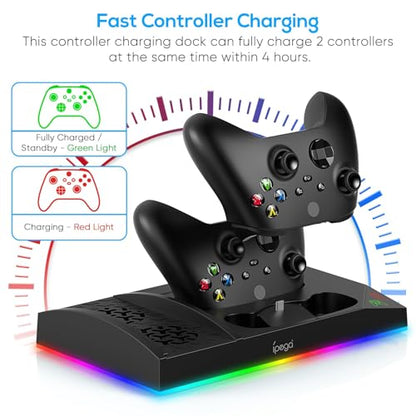 Upgraded RGB Cooling Fan Charge Stand for Xbox Series S Console &Controller | Dual Charger Dock Cooler System Stand with 15 Colorful Light Modes Accessories with 2*1400mAH Rechargeable Battery, Black - color: Black