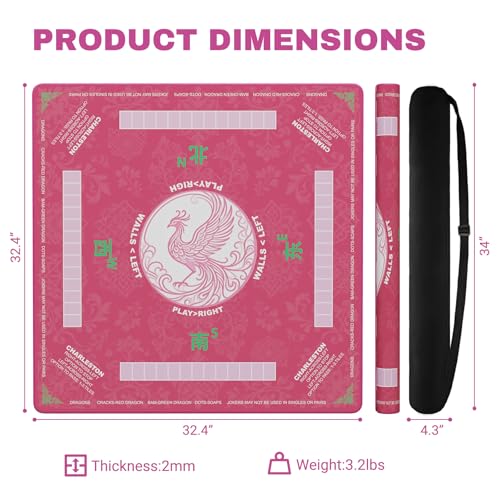 Mahjong Mat for Table,32.4"x32.4"Rubber American Mahjong Cover with Carrying Bag,Non-Slip Noise Reduction Gaming Mat for Poker/Cards/Board Games/Tile Games(Pink) - color: Cl-pink