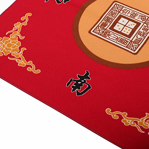 Mahjong Mat with 3 Dice, Anti Slip and Noise Reduction Table Cover for Mahjong, Poker, Card, Board & Tile Games (Red, 31.5 inches) - color: Red