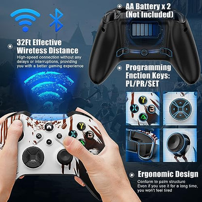 Xexvyrin Wireless for X-Box Controller, Compatible with X-Box One X|S, Series PC, Special Edition Custom Controller 6-Axis Motion Control/3.5mm Audio Jack/Dual Vibration/Macro Function/Turbo（white brown）