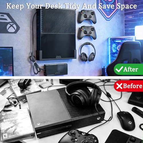 GETYEA Wall Mount for Xbox One,Steel Wall Mount Kit for Xbox One Original and Power Brick Mount,3 Detachable Controller Holders & Headphone Hangers, Stand for Xbox One