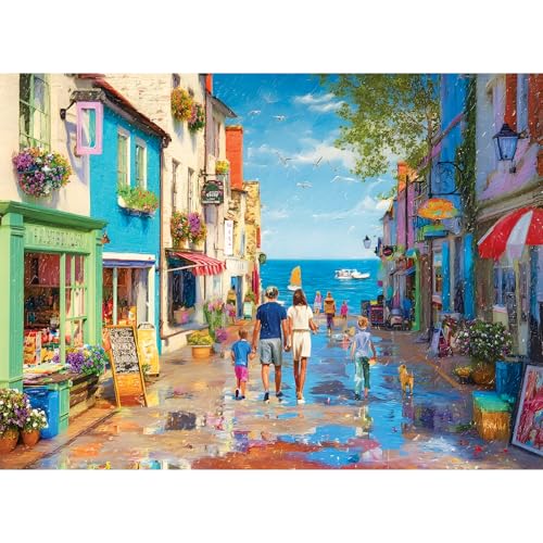 500 Piece Puzzle for Adults, Colorful Seaside Town Jigsaw Puzzles 500 Piece for Adult Seniors, Holiday Themed Puzzles 500 Piece, Beach Coast Jigsaw Puzzle, Perfect for Family Game Night Great Gift - color: Seaside