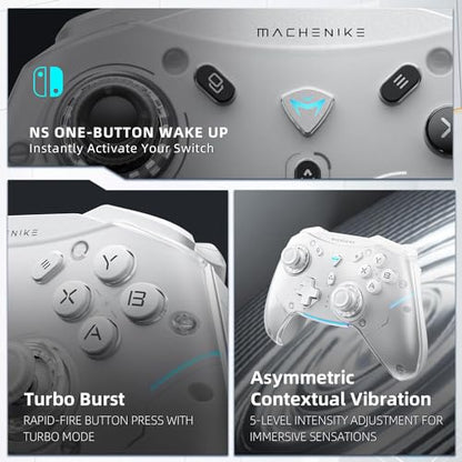 Machenike G5Pro Wireless Gaming Controller for Windows PC,Switch,IOS,Android,PC Controller Hall Effect Joystick/Triggers/Gyroscope,RGB Lights,Frost White - color: Frost White