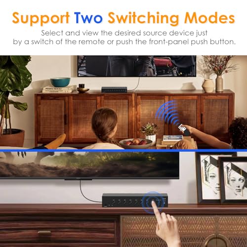 8-in-1 HDMI/AV Switch with Remote Control, 4K@60Hz 4:4:4, 4×HDMI & 4×RCA Inputs to 1×HD MI Output, HDR10/Dolby Vision, 18Gbps, 3D Support for TV/Projector/Monitor - size: 4 HDMI+4 RCA Inputs & 1 HDMI Output