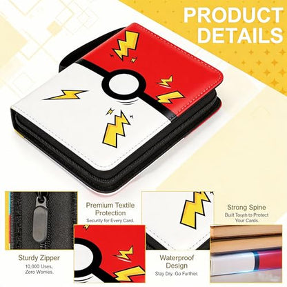 Portable 4-Pocket Trading Card Binder, 400 Pockets with 50 Removable Sleeves, Portable Collector Album with Zipper for TCG, Sport & Game Cards Prime