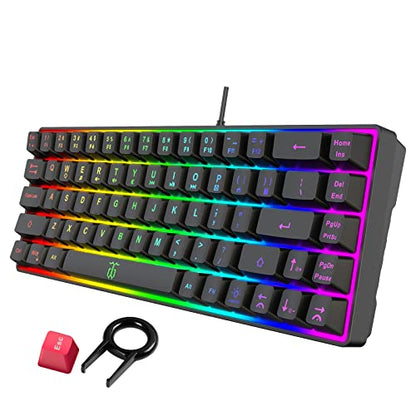 Snpurdiri 60% Wired Gaming Keyboard, 68 Keys, Black | Rainbow Backlit Mini Membrane Gaming Keyboard for Windows PC Gamers - color: Black(Rainbow)