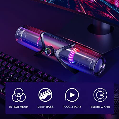 WolfLawS Computer Speakers,Bluetooth SoundBar,Computer Speakers for Desktop Monitor with RGB Light,PC Speakers with Subwoofer,USB Powered Sound Bar for Laptop 3.5mm Headphone Jack