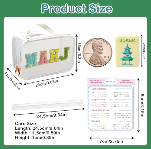 Mini Mahjong Set,American Mahjong Game Set,Complete Mahjong Tile Set with 166 White Tiles (0.8’’),4 Tile rulers,4 dice,1 Bag,5 Instruction Manuals,Perfect Mahjong Game Gift for Enthusiasts