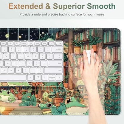 Large Gaming Mouse Pad Set, 4 in 1 Ergonomics Keyboard Desk Mat with Memory Foam Wrist Rest, Computer PC Extended Game Mousepad, Non-Slip Desk Matt Easy Typing Pain Relief I Frog & Mushroom - color: Frog & Mushroom