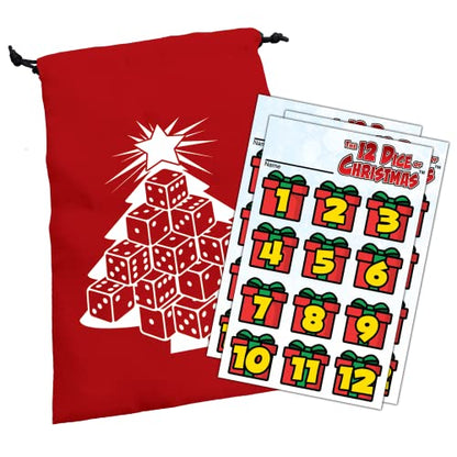 The 12 Dice of Christmas, Dice Game, Family, Holiday, for 2 to 5 Players | Ages 10+, Steve Jackson Games, Fast, fun, family game for the holidays, Includes a seasonal dice bag, score card, and 12 dice