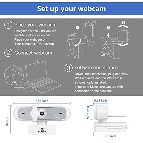NexiGo N660P 1080P 60FPS Webcam with Software Control, Dual Microphone & Cover, Autofocus, HD USB Computer Web Camera, for OBS/Zoom/Skype/FaceTime/Teams/Twitch, White - size: 1080P 60FPS Webcam White