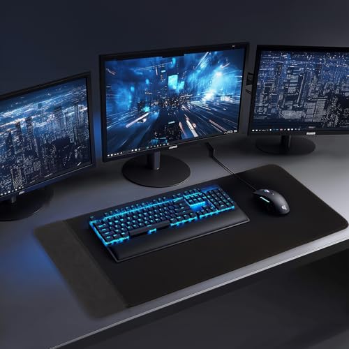 15W Large Gaming Mouse Pad with Superior Micro-Weave Cloth, Extended Desk Mousepad with Stitched Edges, Non-Slip Base, Water Resist Keyboard Pad for Gamer, Office & Home, 30 x 12 in, Black - color: Black-C