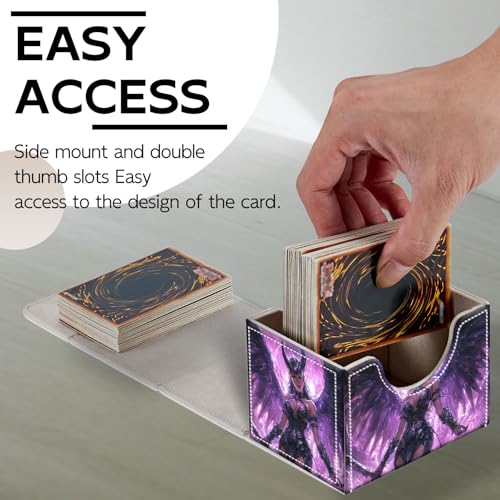 Trading Card Storage Box, Holds 100+ for MTG Cards, PU Leather with Magnetic Closure, Dark Winged Elf in Purple Lightning Durable Deck Box for Magic the Gathering, Trading Card Games - color: Dark Winged Elf in Purple Lightning