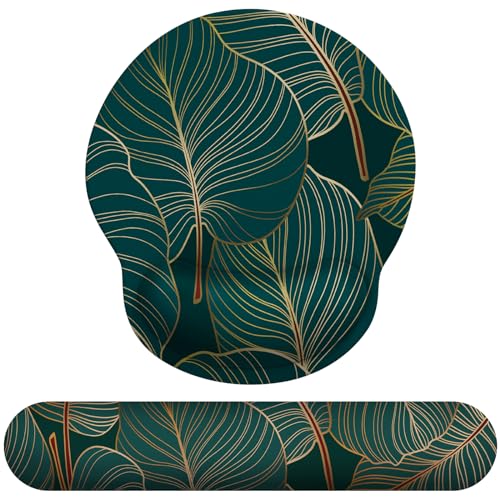 eulps Mouse Pad Wrist Support, Ergonomic Memory Foam Keyboard Wrist Pad & Gel Wrist Rest Set for Computer Keyboard for Easy Typing & Pain Relief for Office & Home (Tropical Plants Set) - color: 01Tropical Plants Set