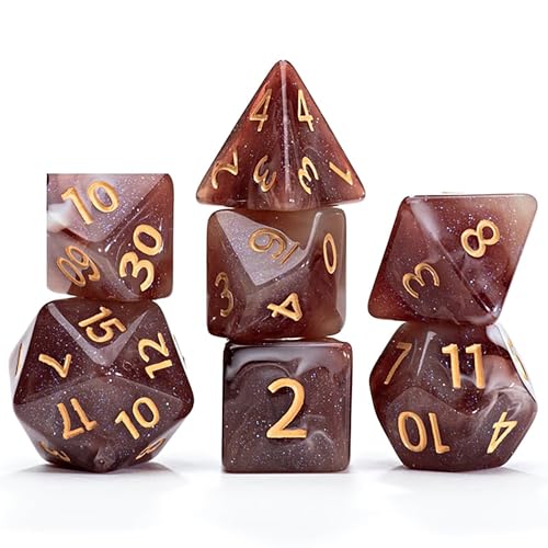 Gate Keeper Games and Dice: Aether Dice: Latte Dice - 7pc RPG Set, Brown & Cream Swirled w/ Holographic Glitter, 7 Resin Dice for Role Playing Games - style: Latte