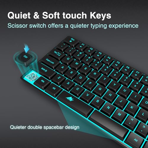 POWZAN Wireless Backlit Keyboard Quiet - Computer Rechargeable Ergonomic Light UP Keyboard, Silent Keys Full Size Compatible for Windows, Desktop, Laptop, PC, Gaming, PS5 - Black - color: Black