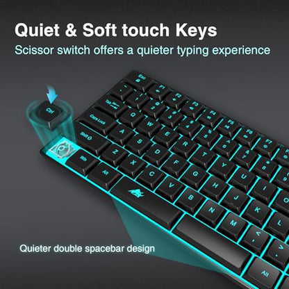 POWZAN Wireless Backlit Keyboard Quiet - Computer Rechargeable Ergonomic Light UP Keyboard, Silent Keys Full Size Compatible for Windows, Desktop, Laptop, PC, Gaming, PS5 - Black - color: Black