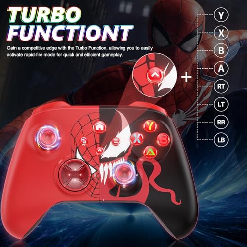 Dinosoo RGB Wireless Controller for Xbox Series X|S One & PC, with, Bluetooth, Turbo, Macro, 4 Vibration Motors, 3.5mm Audio Jack - color: Red