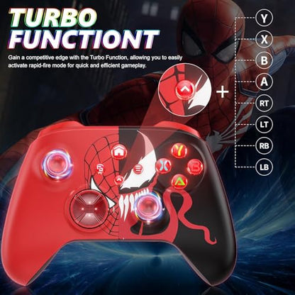 Dinosoo RGB Wireless Controller for Xbox Series X|S One & PC, with, Bluetooth, Turbo, Macro, 4 Vibration Motors, 3.5mm Audio Jack - color: Red